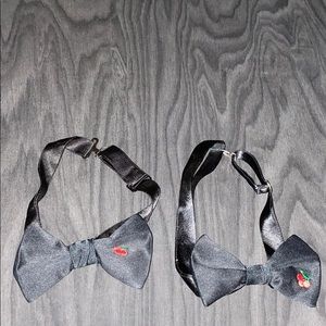 Vintage Cherry Stitched Black Adjustable Bow Tie